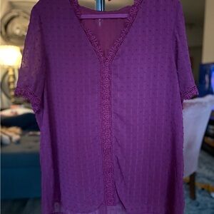 Women's Maroon Crochet Trim Short Sleeve Blouse